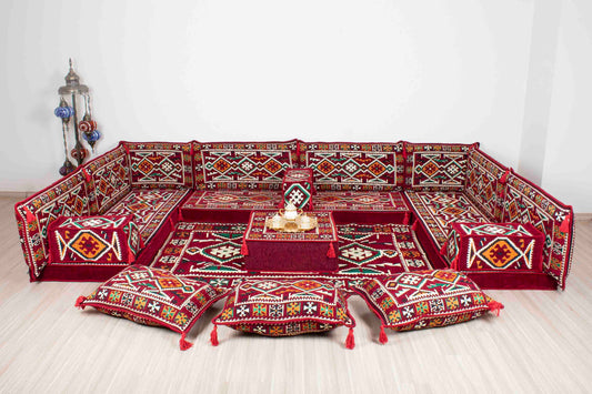 Anatolian Maroon U Shaped Sofa Set