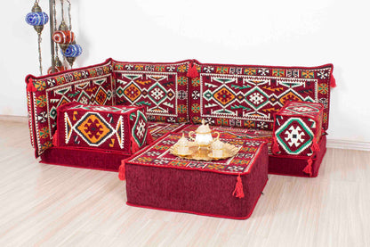 Anatolian Maroon Mini L Shaped Sofa Set