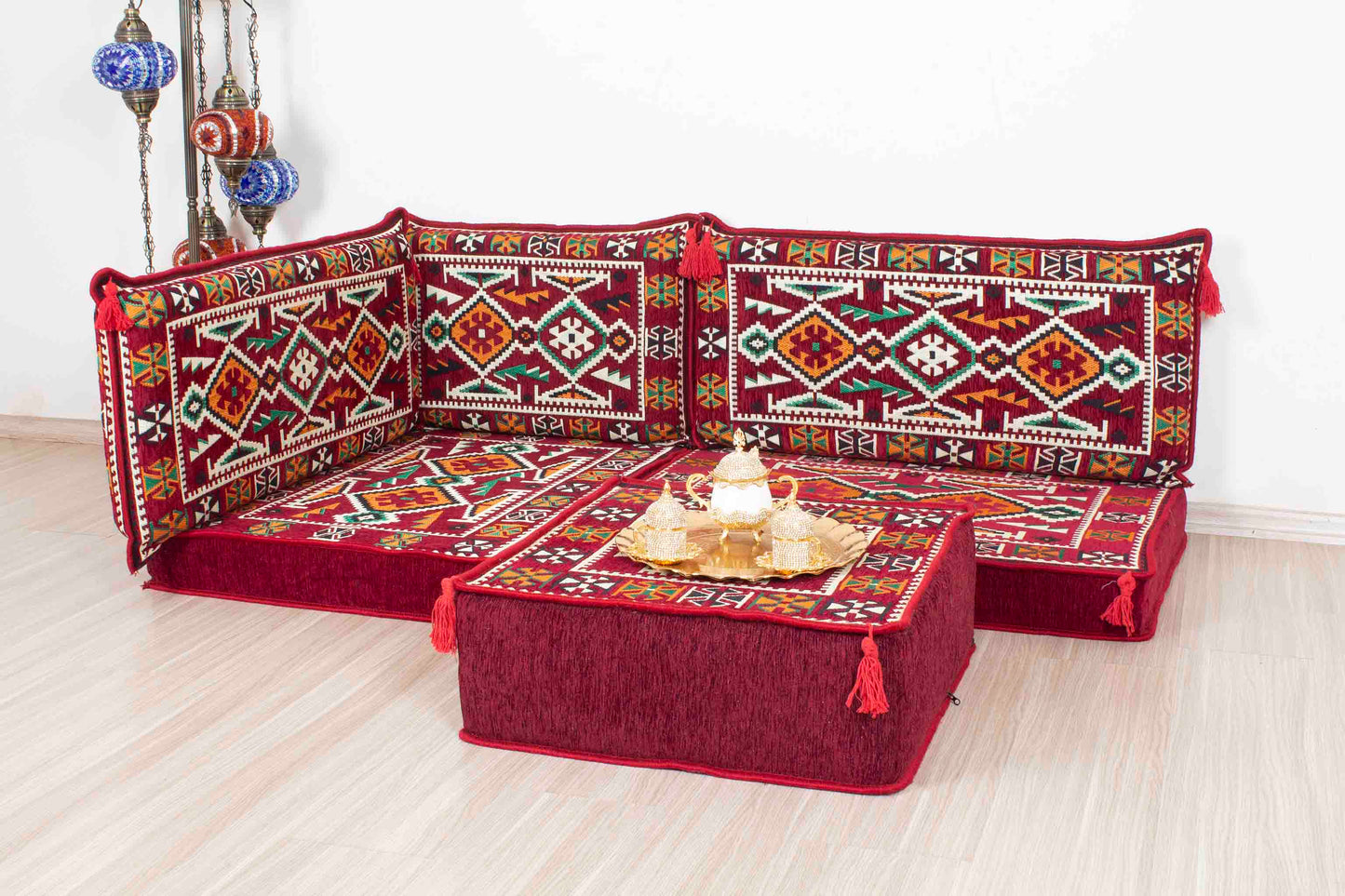 Anatolian Maroon Mini L Shaped Sofa Set