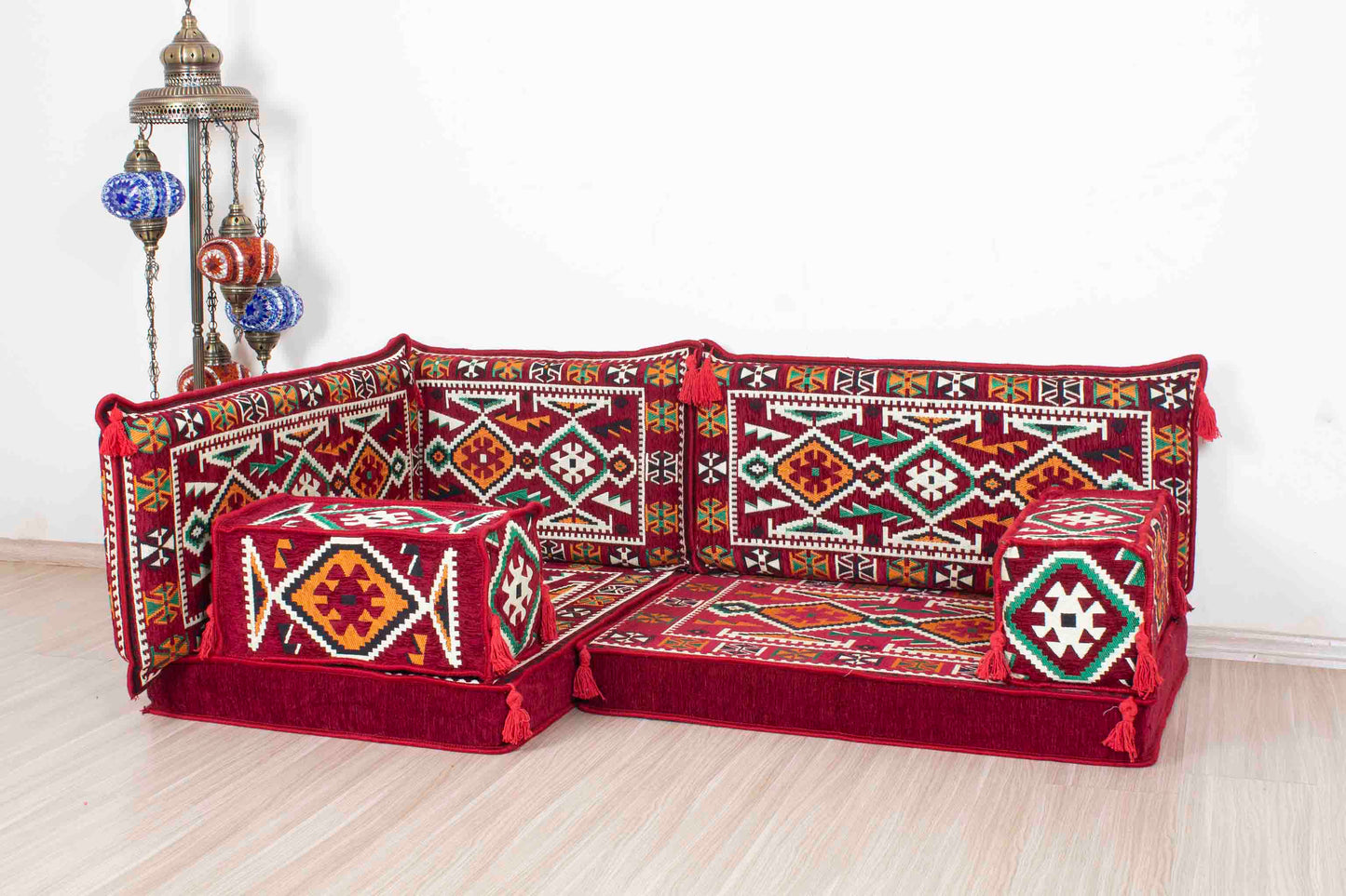 Anatolian Maroon Mini L Shaped Sofa Set