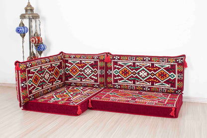 Anatolian Maroon Mini L Shaped Sofa Set