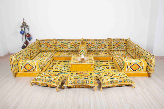 Anatolian Yellow U Shaped Sofa Set