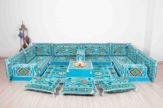 Anatolian Light Blue U Shaped Sofa Set