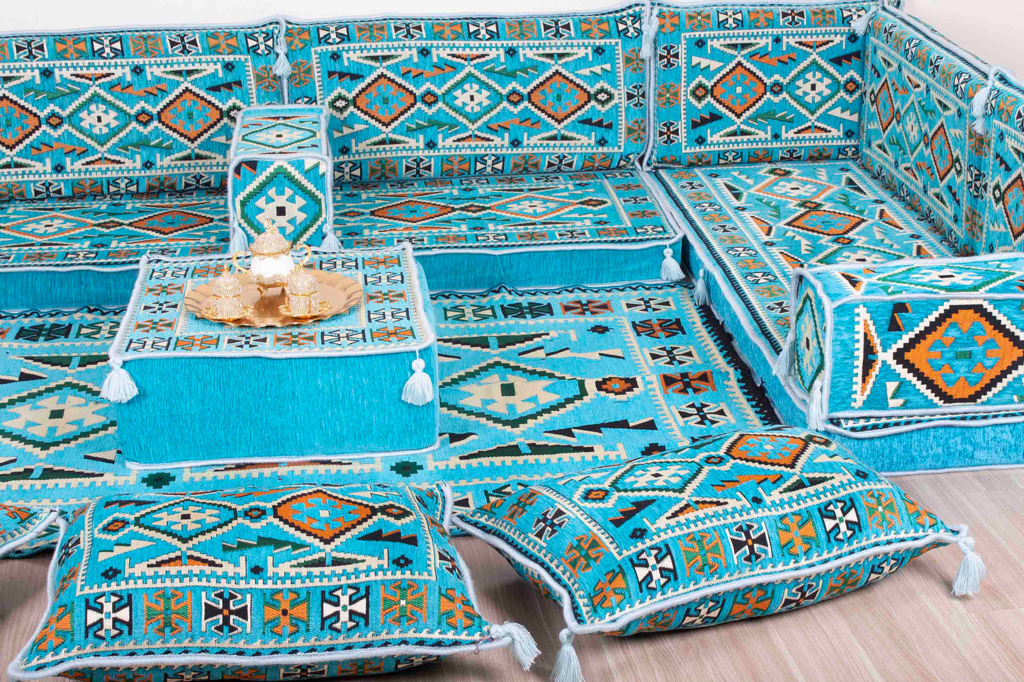 Anatolian Light Blue U Shaped Sofa Set