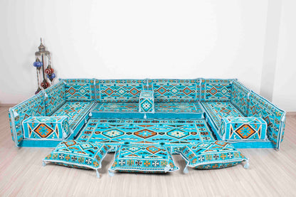 Anatolian Light Blue U Shaped Sofa Set