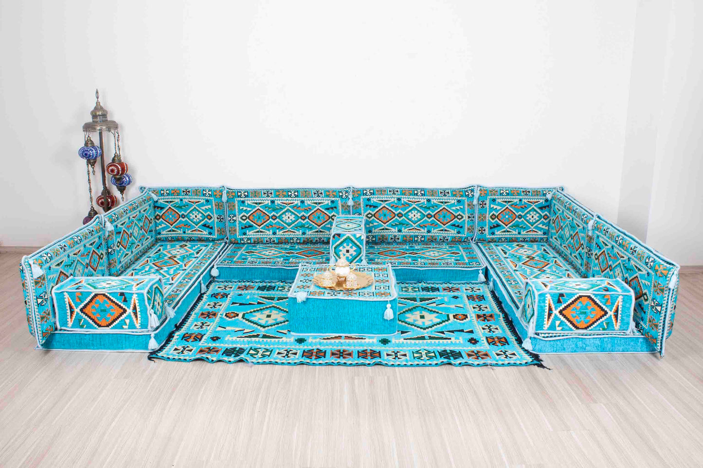 Anatolian Light Blue U Shaped Sofa Set