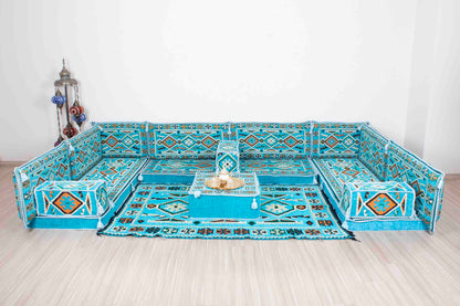 Anatolian Light Blue U Shaped Sofa Set