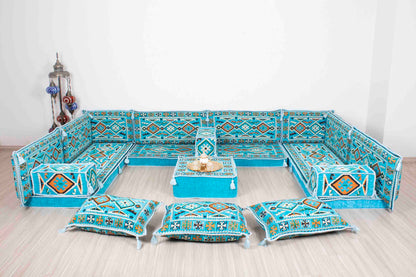 Anatolian Light Blue U Shaped Sofa Set