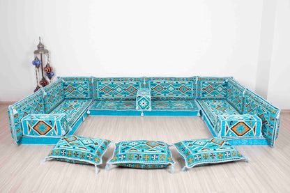 Anatolian Light Blue U Shaped Sofa Set