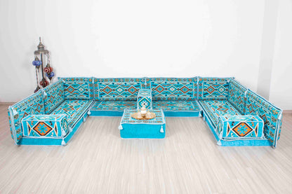 Anatolian Light Blue U Shaped Sofa Set