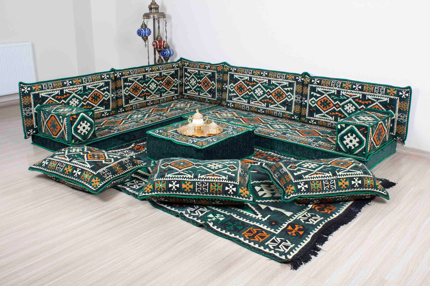 Anatolian Green L Shaped Sofa Set