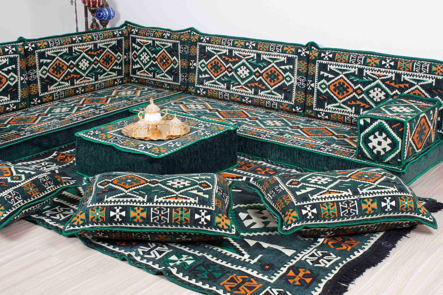 Anatolian Green L Shaped Sofa Set