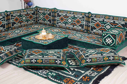 Anatolian Green L Shaped Sofa Set