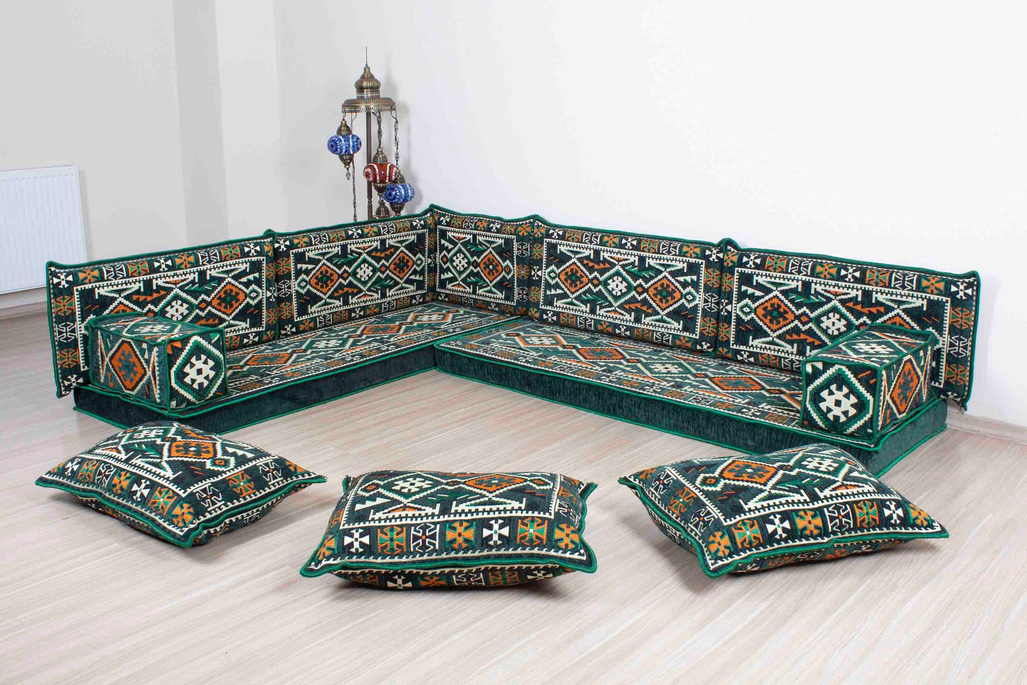 Anatolian Green L Shaped Sofa Set