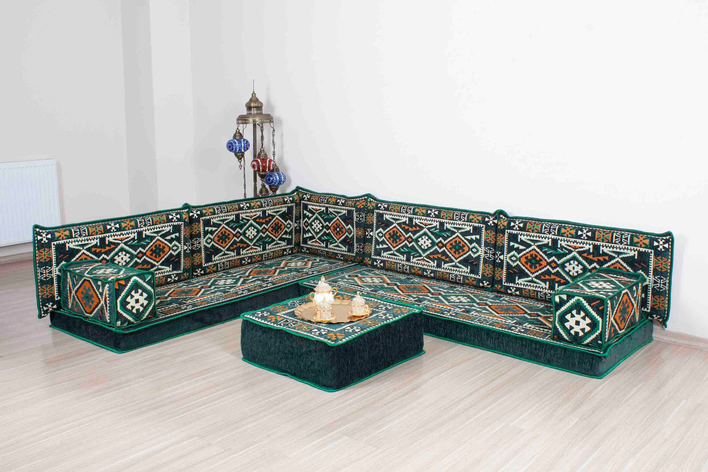 Anatolian Green L Shaped Sofa Set