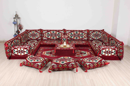 Ephesus Maroon U Shaped Sofa Set