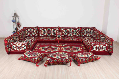 Ephesus Maroon U Shaped Sofa Set