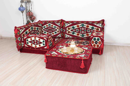 Ephesus Maroon Mini L Shaped Sofa Set