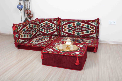 Ephesus Maroon Mini L Shaped Sofa Set