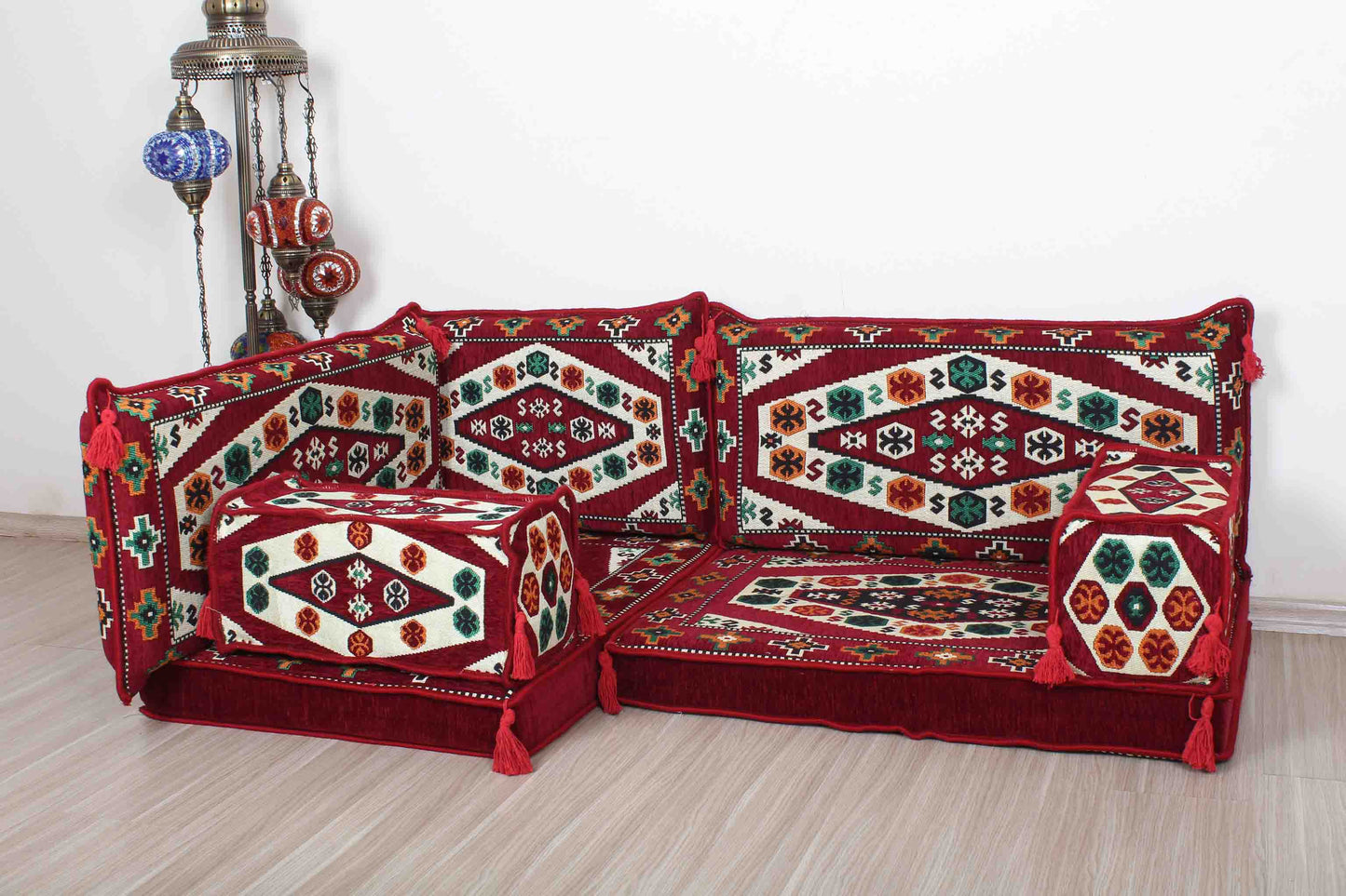 Ephesus Maroon Mini L Shaped Sofa Set