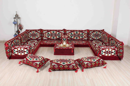 Ephesus Maroon U Shaped Sofa Set