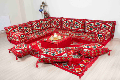 Ephesus Red L Shaped Sofa Set