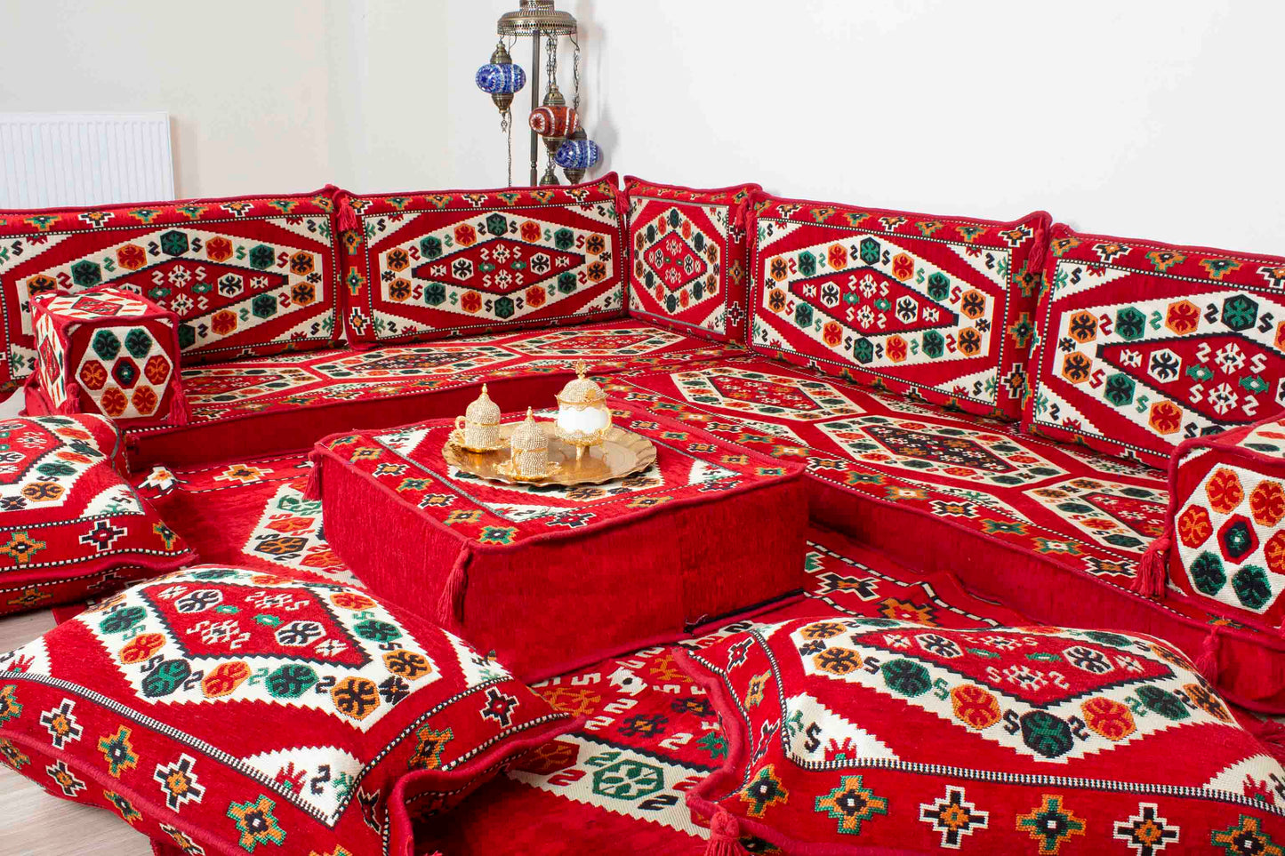 Ephesus Red L Shaped Sofa Set