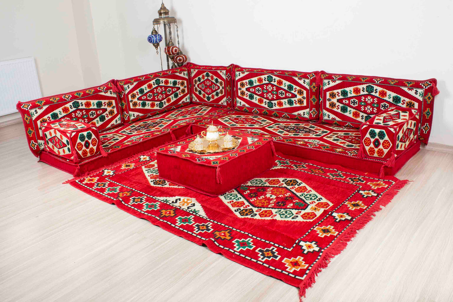 Ephesus Red L Shaped Sofa Set