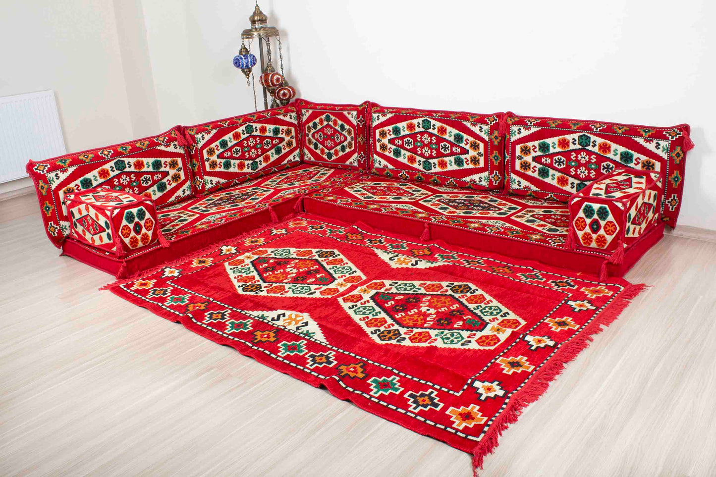 Ephesus Red L Shaped Sofa Set