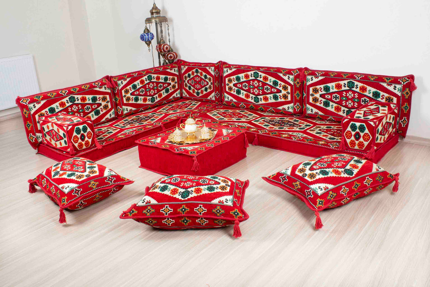 Ephesus Red L Shaped Sofa Set