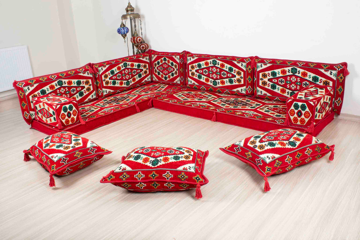 Ephesus Red L Shaped Sofa Set