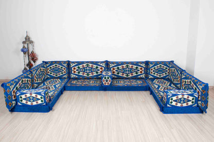 Ephesus Blue U Shaped Sofa Set