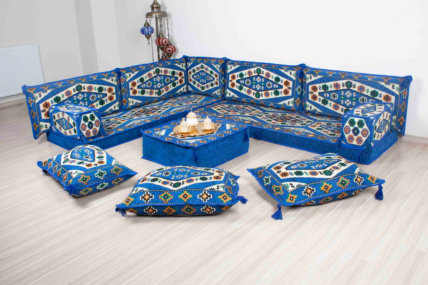 Ephesus Blue L Shaped Sofa Set