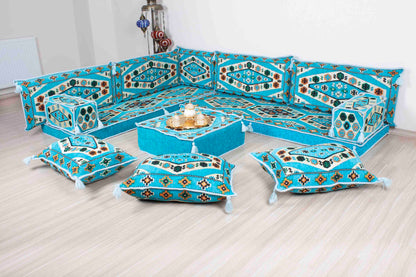 Ephesus Light Blue L Shaped Sofa Set