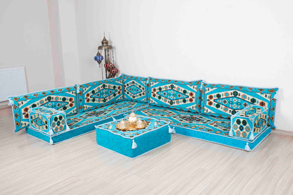 Ephesus Light Blue L Shaped Sofa Set