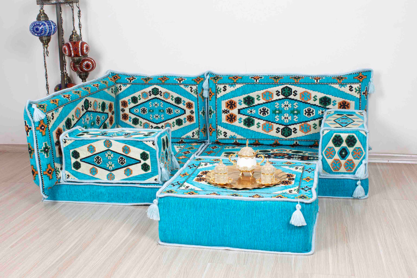 Ephesus Light Blue Mini L Shaped Sofa Set