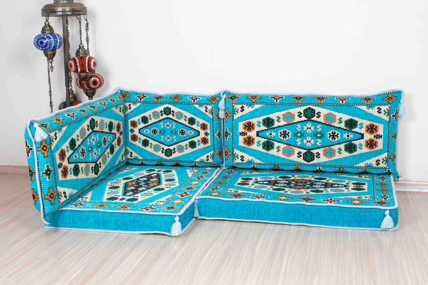 Ephesus Light Blue Mini L Shaped Sofa Set