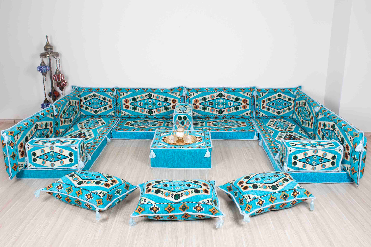 Ephesus Light Blue U Shaped Sofa Set