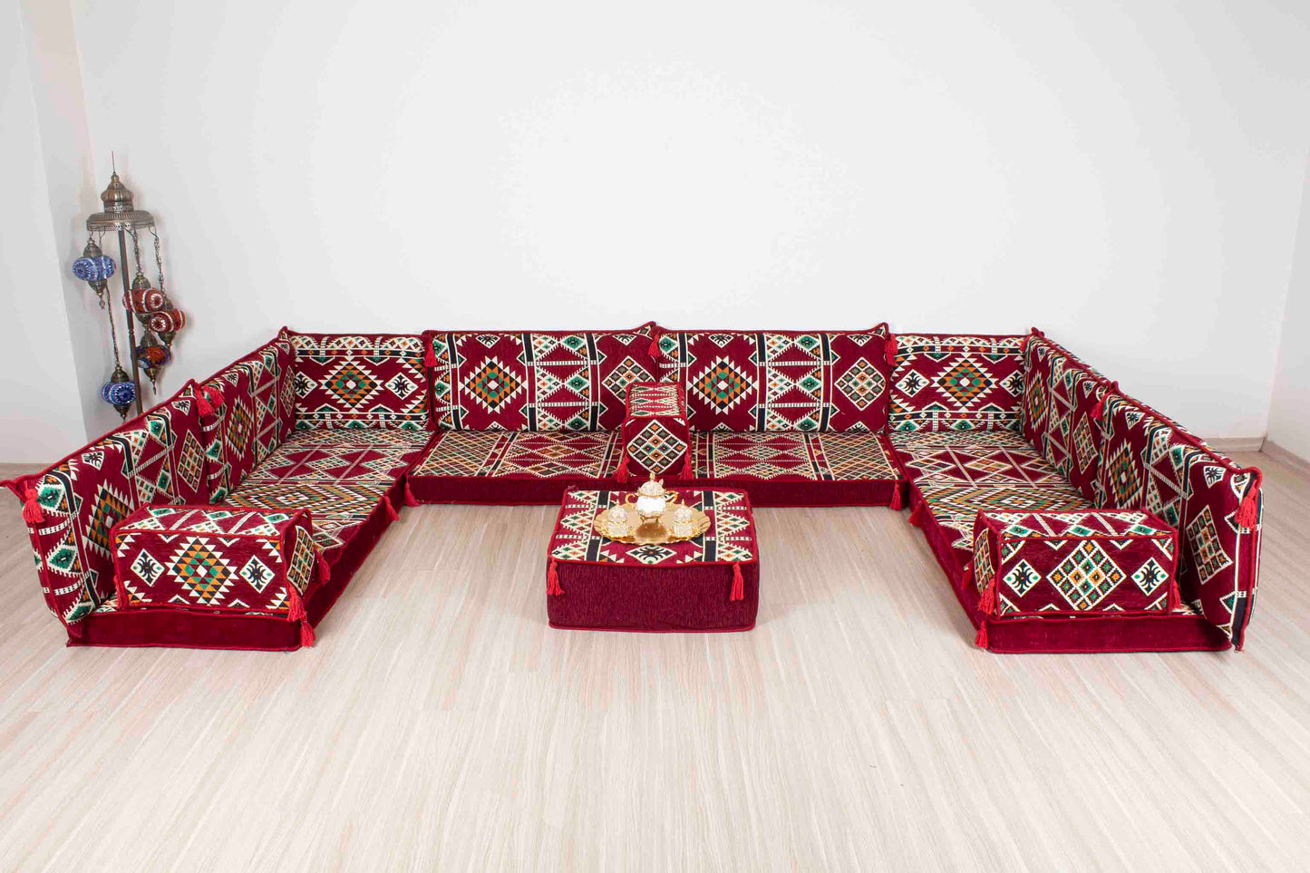 Anemurium Maroon U Shaped Sofa Set