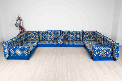 Anemurium Blue U Shaped Sofa Set