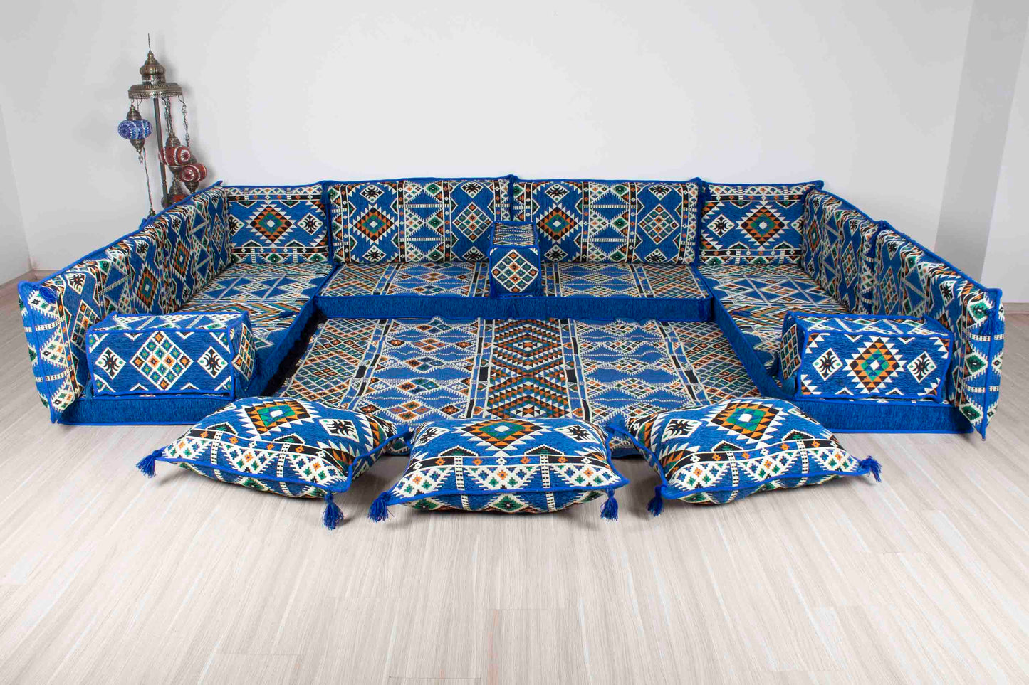 Anemurium Blue U Shaped Sofa Set