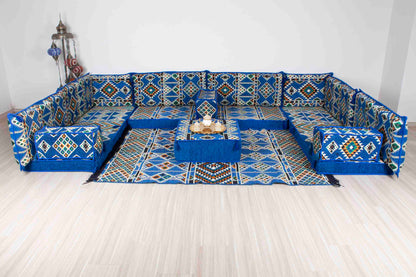 Anemurium Blue U Shaped Sofa Set