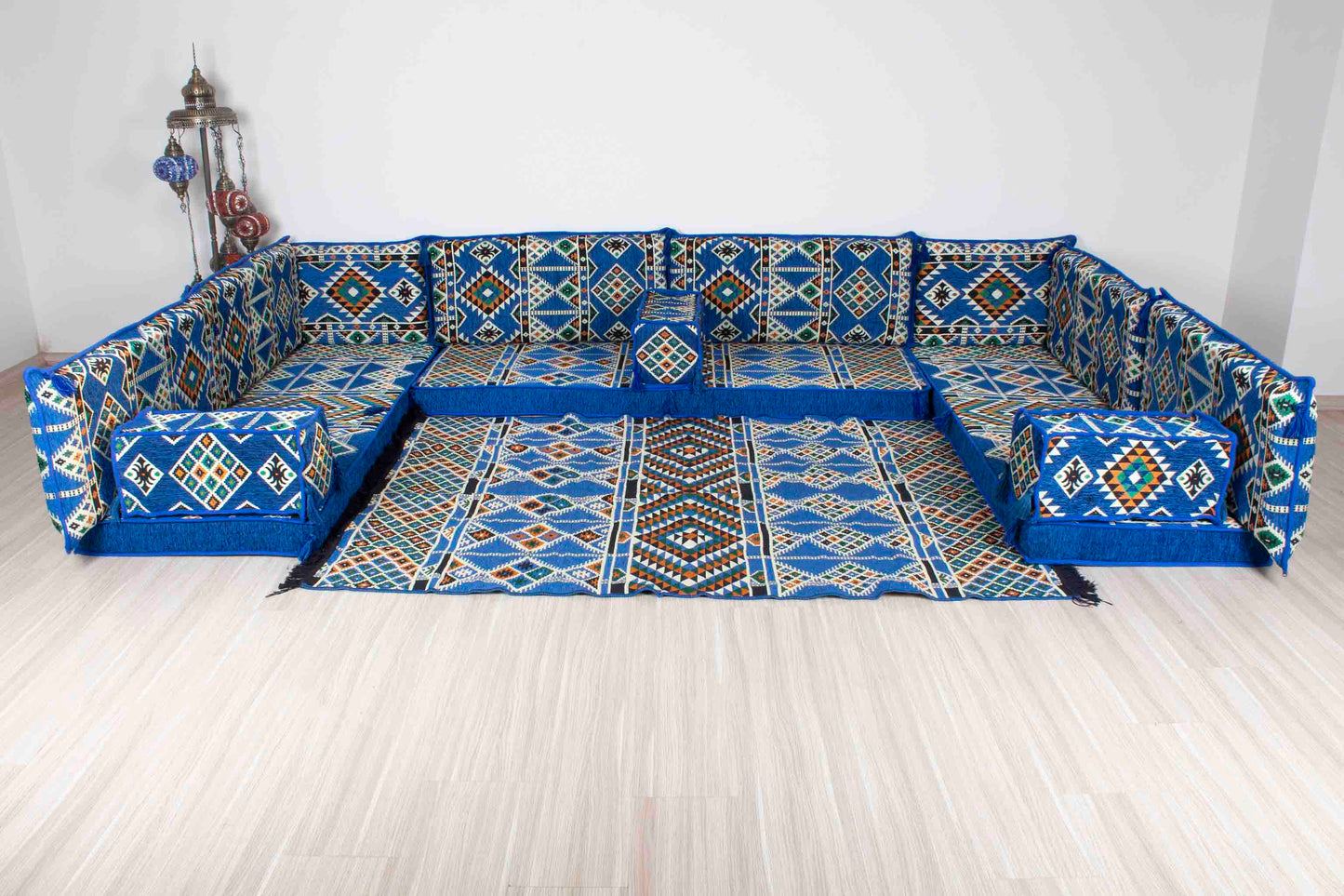 Anemurium Blue U Shaped Sofa Set