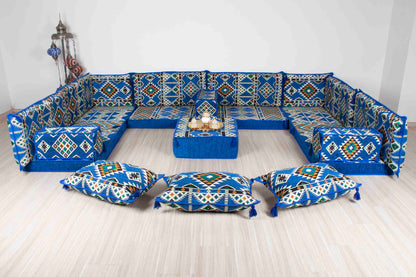 Anemurium Blue U Shaped Sofa Set