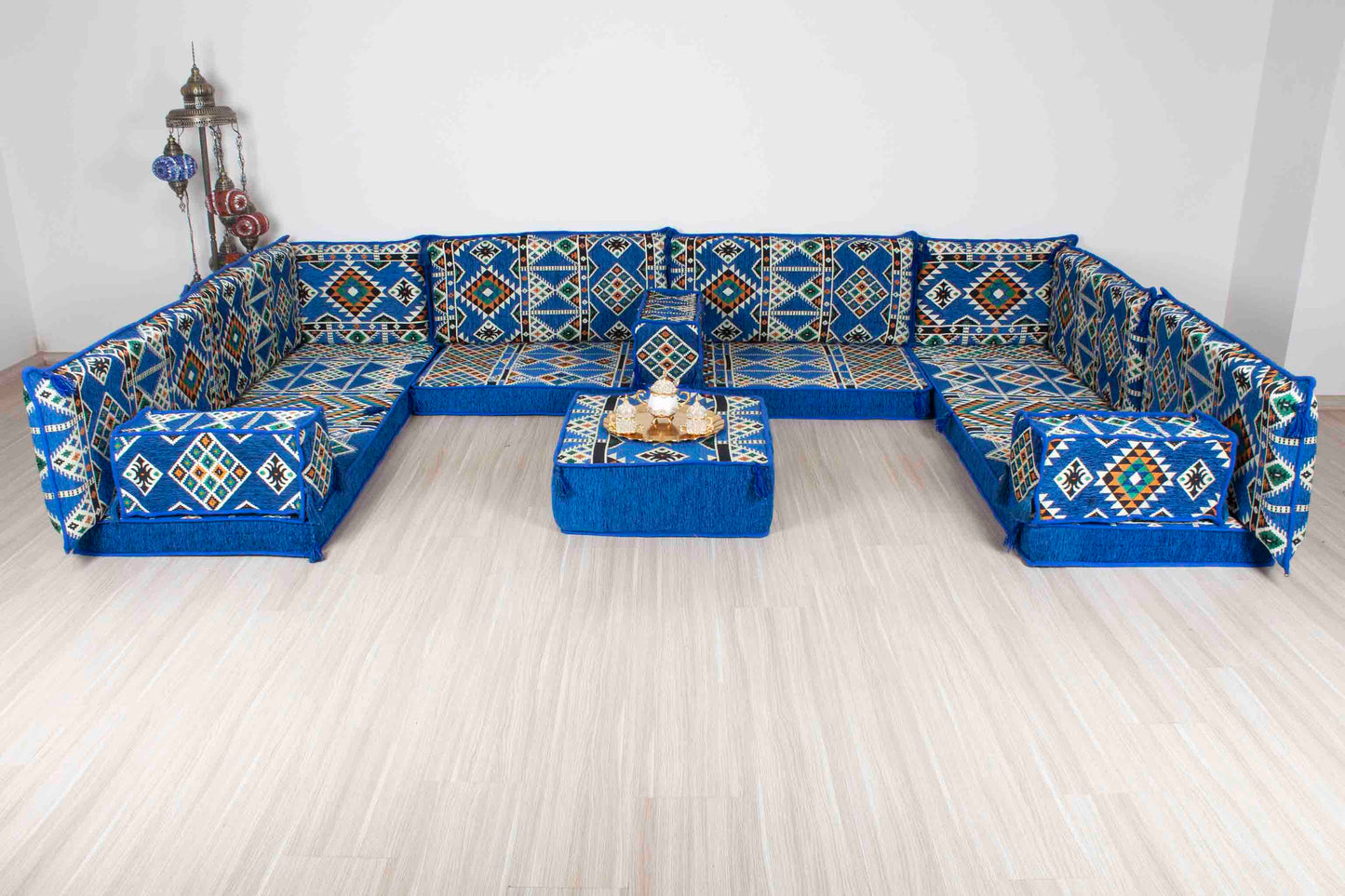 Anemurium Blue U Shaped Sofa Set