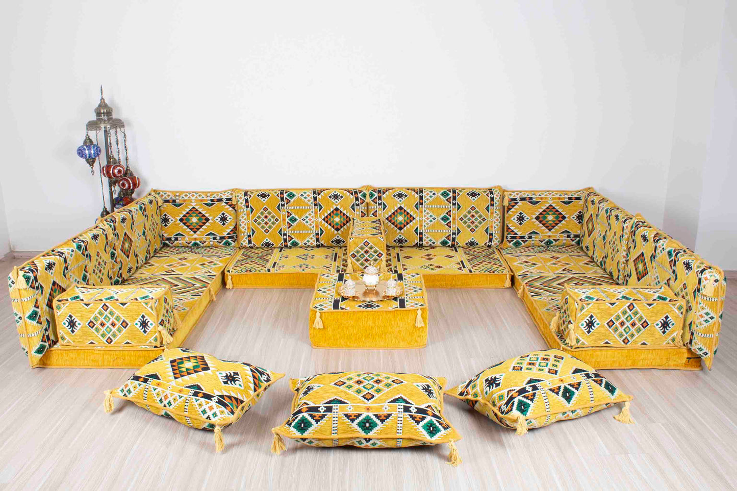 Anemurium Yellow U Shaped Sofa Set