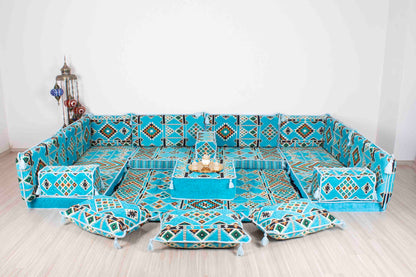 Anemurium Light Blue U Shaped Sofa Set