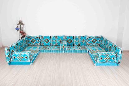 Anemurium Light Blue U Shaped Sofa Set