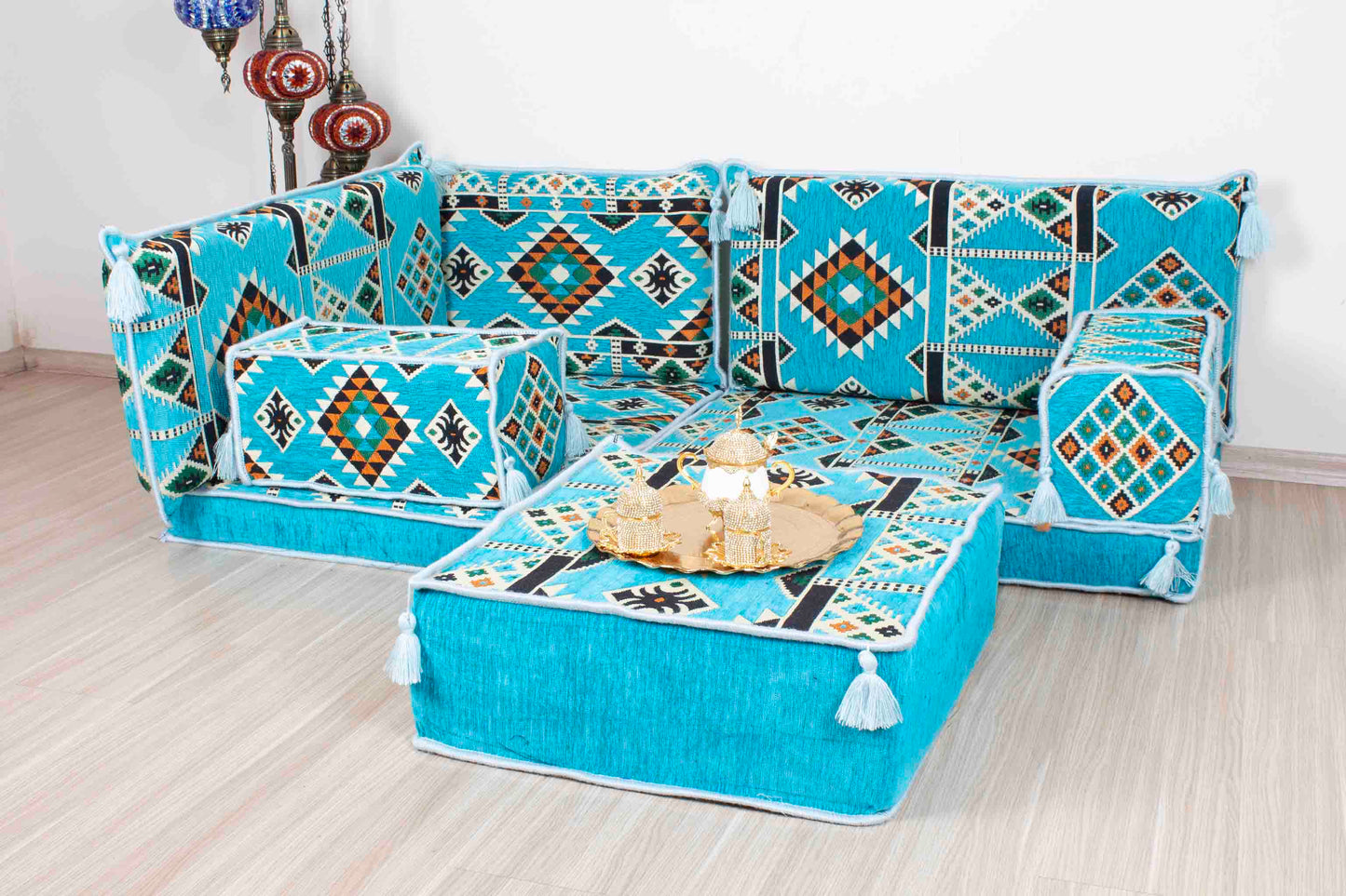 Anemurium Light Blue Mini L Shaped Sofa Set