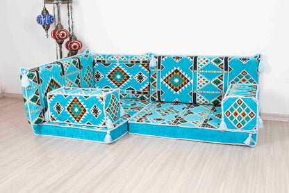 Anemurium Light Blue Mini L Shaped Sofa Set